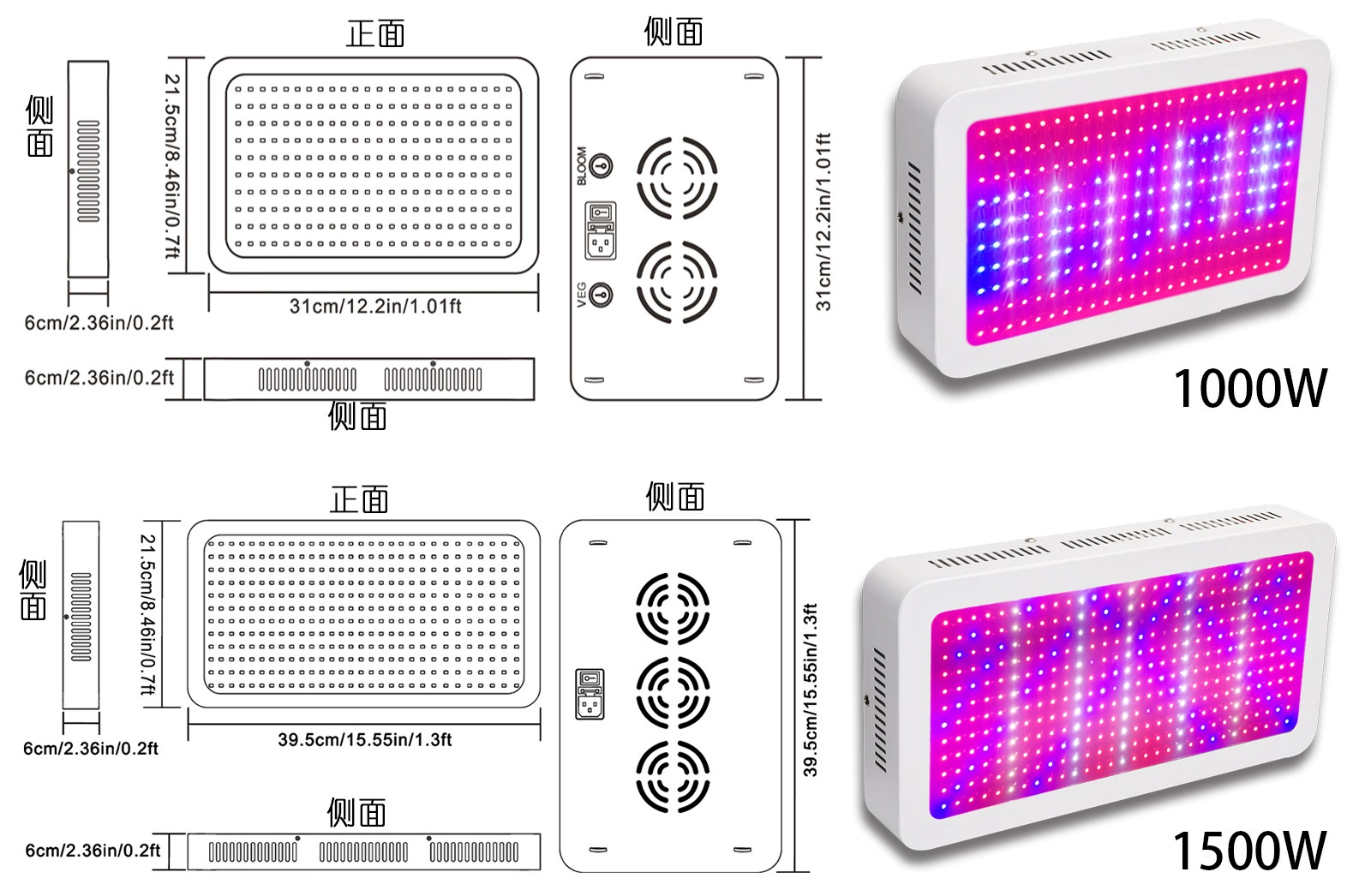 LED fruit light panel, comfortable light spectrum, high power, 1500W