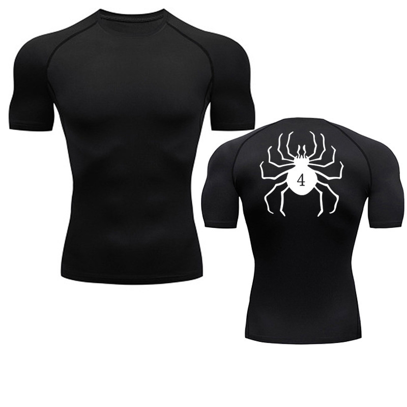 Men's Spider Print Compression Shirt Fitness Gym Workout Pants Short Sleeve Quick-Dry Sports T-Shirt