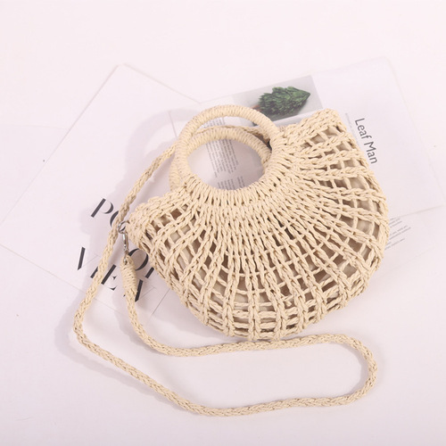 New Women's Handbag Shoulder Bag Woven Half Round Openwork Beach Bag Fashion Combinations Grass Weaving Bag