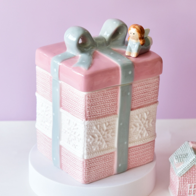 Boda americana Ángel Día de San Valentín Rosa chica corazón cerámica sellado tarro de almacenamiento tarro puede ser decorado