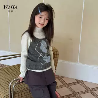 YOJIA女童毛衣背心春秋2025新款韩版女孩坎肩无袖儿童针织衫秋装