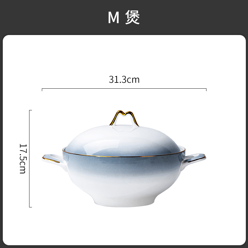 Tangshan tazón doméstico nuevo tazón de fideos hueso porcelana cubiertos sopa tazón de pintura dorado color gradiente puede microondas tazón de cerámica