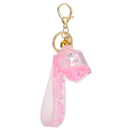 Acrylic perfume bottle cinnamon dog floating pudding dog key chain pendant quicksand oil liquid creative key chain
