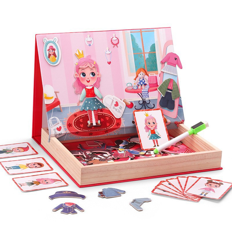 Educación infantil puzzles magnéticos pegatinas de dibujos animados princesa cambio de personaje cambio de ropa puzzle magnético tablero de dibujo juguete