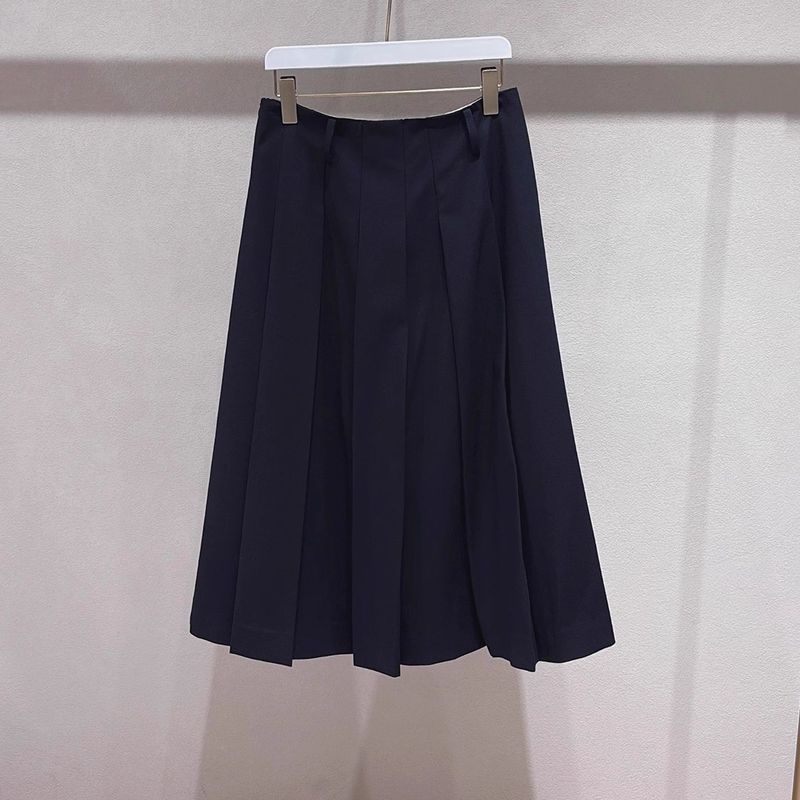 伊*L女装2025秋新款高腰藏青百褶半身裙1G9140962灰色1G8140961|undefined