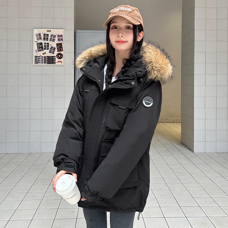Herramientas de packer plumón chaqueta de algodón mujer 2025 invierno nuevo estilo largo medio de cuello de pelo grande con capuchón grueso abrigo de marea suelto image 6