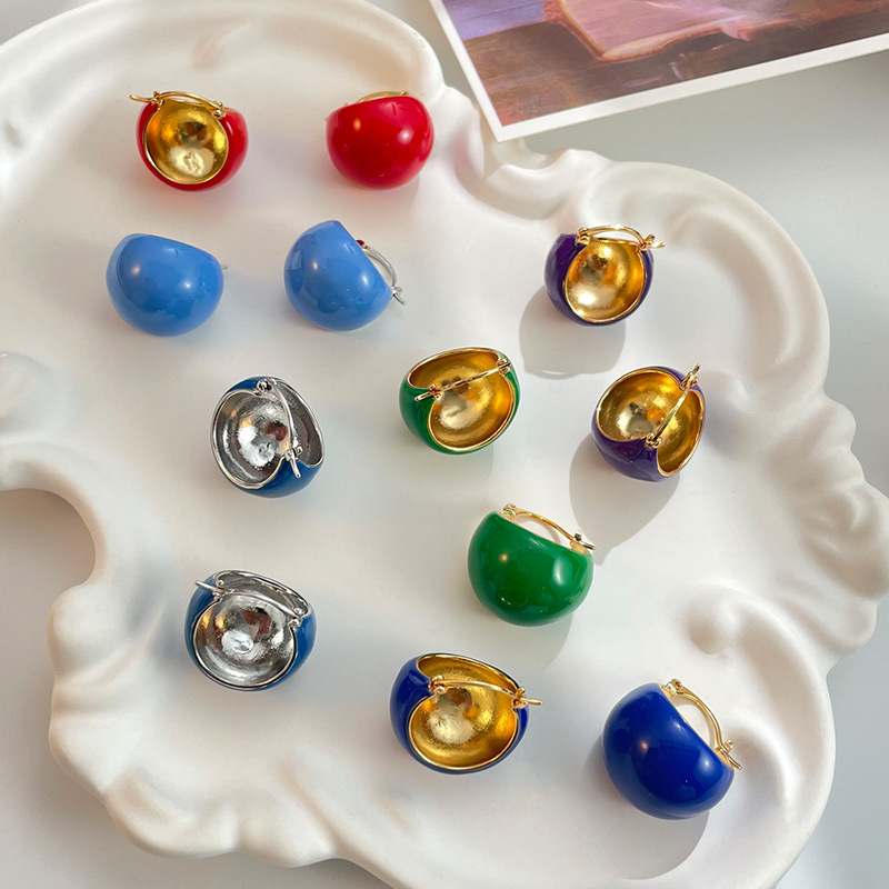 Ins runde ball tropft öl bunte modische ohrringe kleine frische temperament einfache und vielseitig urlaub stil ohrringe_voghion.com