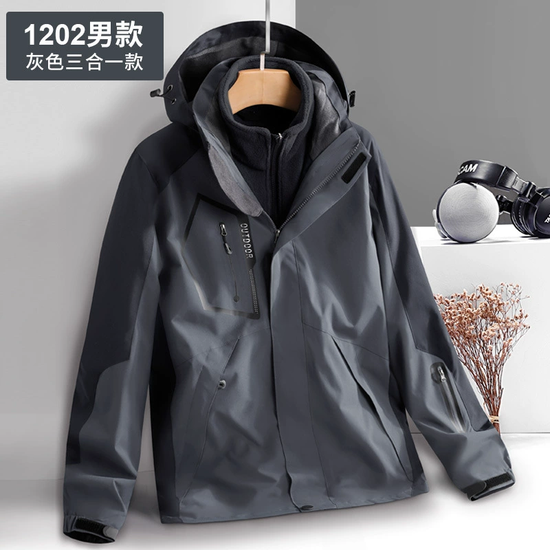 Winter removable jacket for men and women, travel windproof climbing trench coat, set, three in one