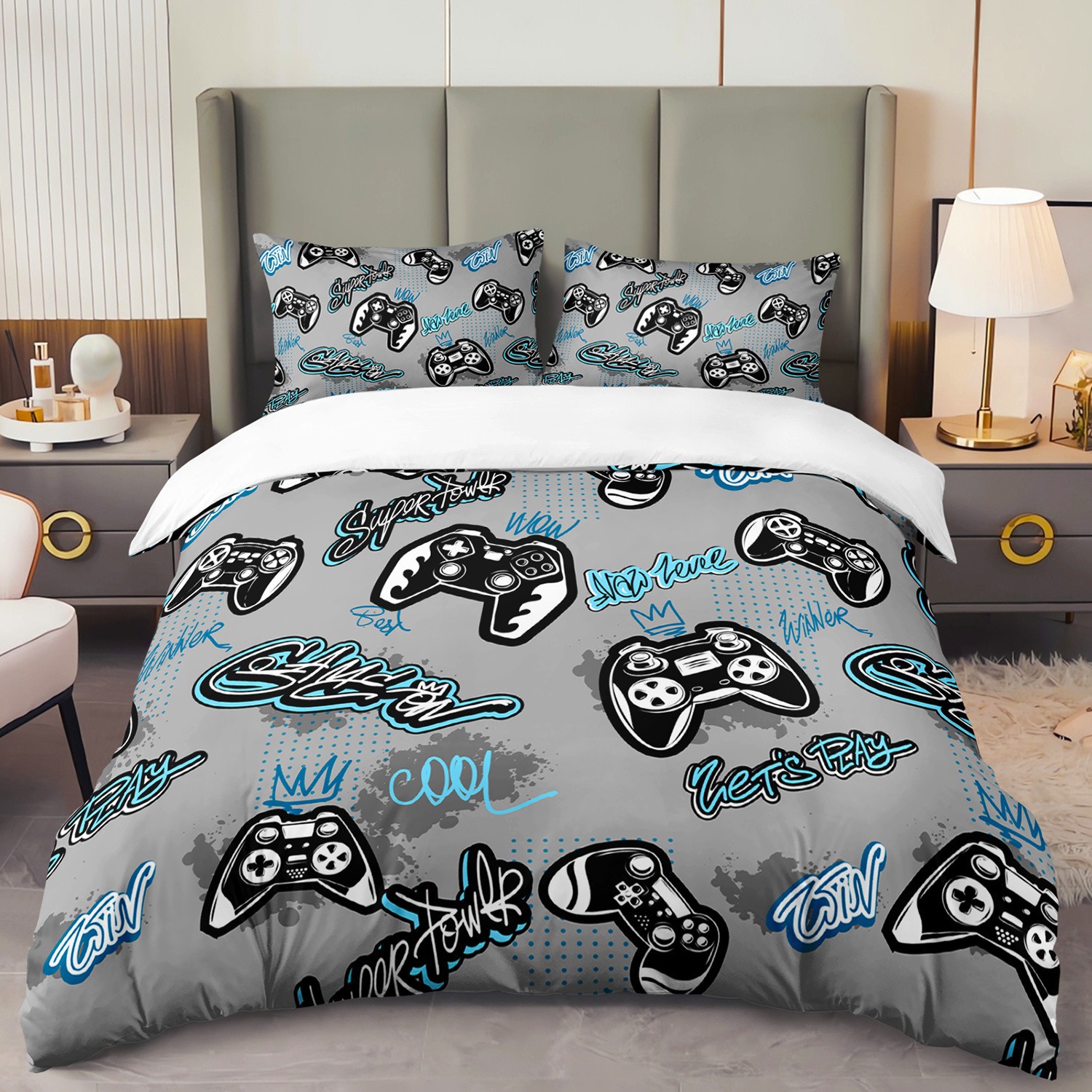 Impresión digital transfronteriza abrasión edredón juego de deportes electrónicos kits textiles suaves pro-piel TEMU / JIT