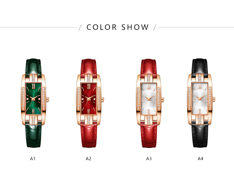 TikTok Internet Celebrity Live Streaming Traffic Small Green Face Diamond-Inlaid Square Women's Watch Vintage Fashion Women's Wristwatch