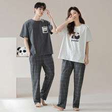 【抗菌棉】夏季短袖长裤纯棉情侣睡衣男士女士可爱熊猫家居服套装