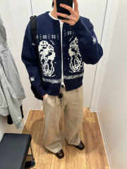美式复古费尔岛拉链毛衣外套男女cleanfit松弛感宽松情侣针织开衫