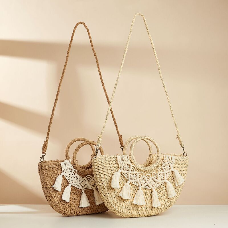 2026 New Half-Moon-Shaped Handbag for Women, Straw Woven Bag, Large Capacity Woven Bag, Beach Bag, Handbag, Crossbody Bag