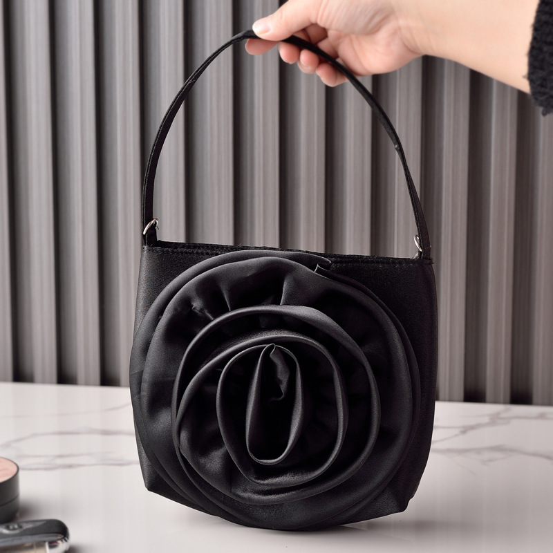 Bolso de cena de flores grandes de estilo explosivo transfronterizo Bolso cheongsam de satén tridimensional retro Bolso de novia de boda portátil Fabricante