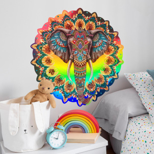 Aike LS3301 Cross-border New Laser Gradient Elephant Printing Glass Sticker Refraction Colorful Light Sense Self-adhesive Wall Sticker