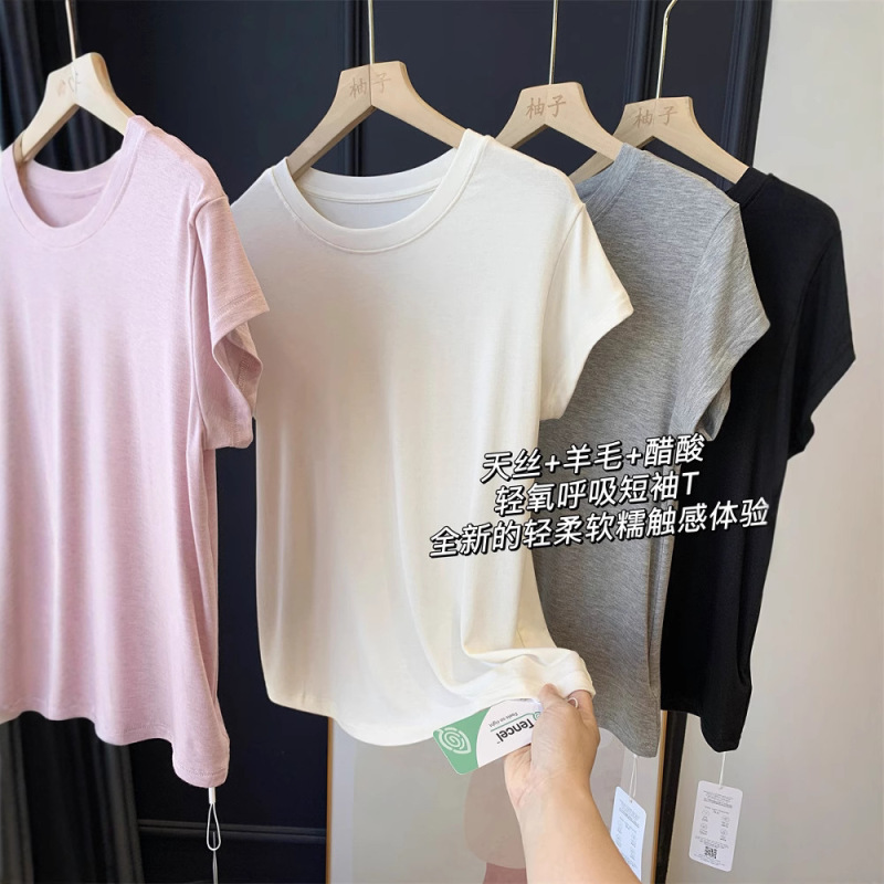 テンセルウール酢酸! 軽酸素呼吸半袖t! 柔らかいモチモチがやせている女性tシャツ2025夏新|undefined