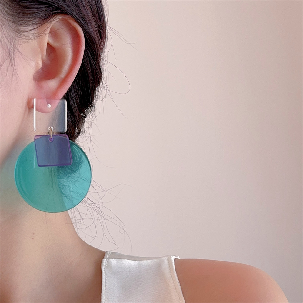 19g Weight Copper Alloy Ear Needle Material Drop Earrings Classification 1 Pair Quantity Daily Occasion Acrylic Material Round, Square Pattern Women's Gender Simple Style Style Tassel, Laser Craft 1 Pair Simple Style Round Square Acrylic Drop Earrings 8