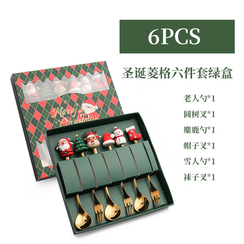 クロスボーダークリスマスステンレス鋼スプーンフォークセットクリエイティブクリスマスツリーデザートスプーンコーヒースプーンフルーツフォークギフトお土産|undefined