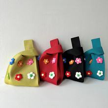 韩国东大门糖果色可爱花朵帽子彩球针织单肩手提包百搭容量托特包