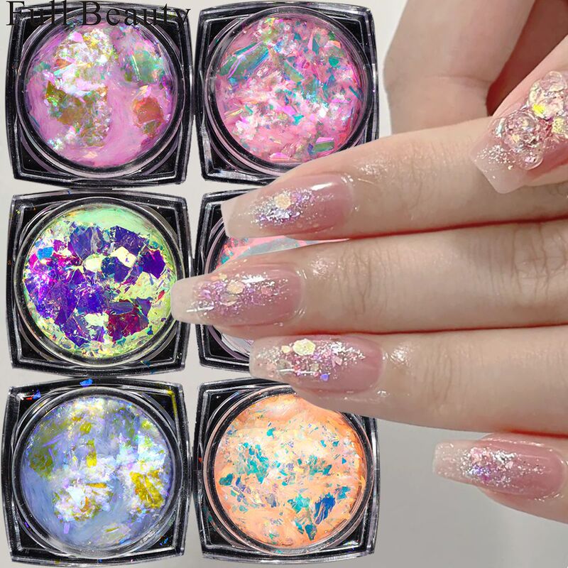 Cross-border new nail glitter ins gentle aurora ice through ice platinum powder 6 color suit nail glitter