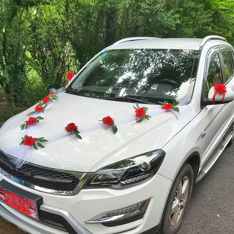 婚車裝飾車頭花結婚用品婚慶主婚車布置套裝白色歐式副車隊全套