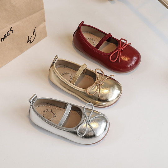 Girls Leather Shoes Spring and Autumn 2025 New Children Princess Shoes Little Girl Grandma Shoes silver Soft Bottom Baby Shoes