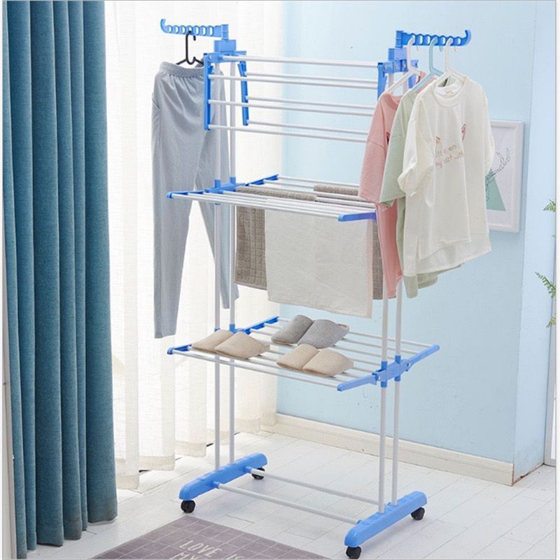 Multi-Layer Push-Pull Indoor Home Floor-Standing Storage Rack Foldable Wing-Type Clothes Drying Rack New Style