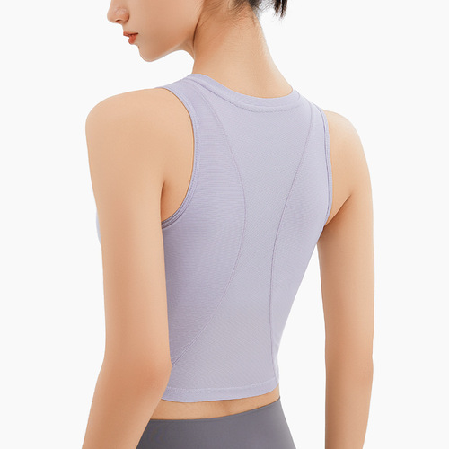 LULU Women's Sports Bra Top with Padding, Ribbed Fitted Workout Top, Beauty Back Support, Tight Yoga Clothes, Short Sleeveless
