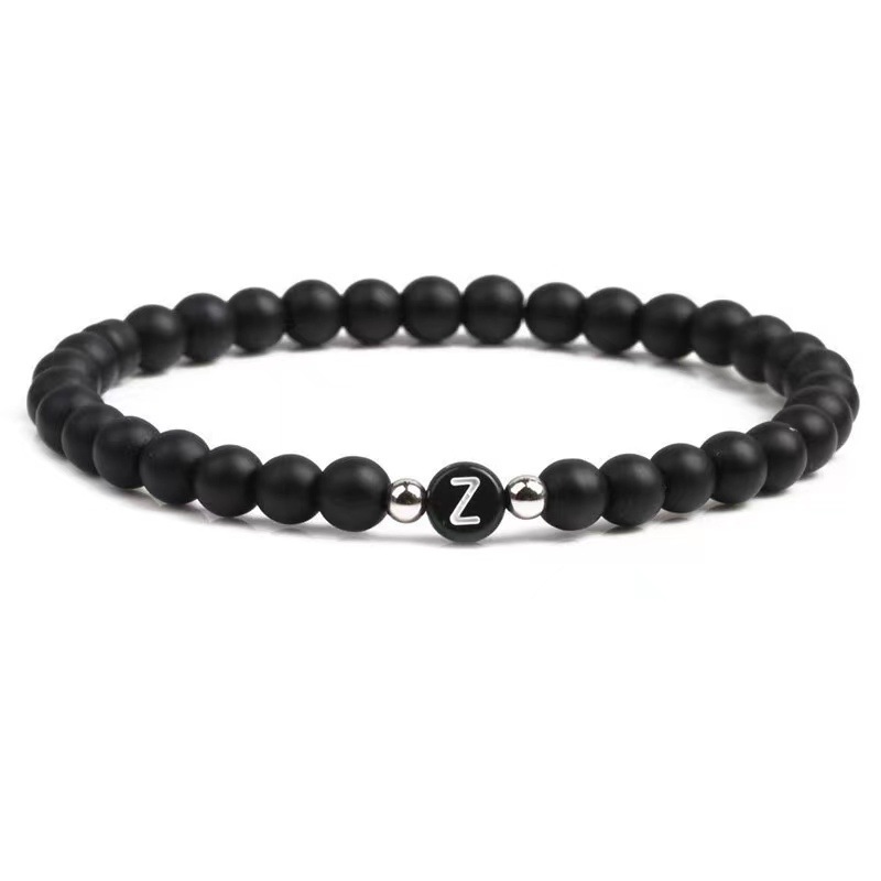 Europa y América natural negro esmerilado ágata 26 cartas pulsera con cuentas cuerda elástica carta pulsera personalizada pareja pulsera