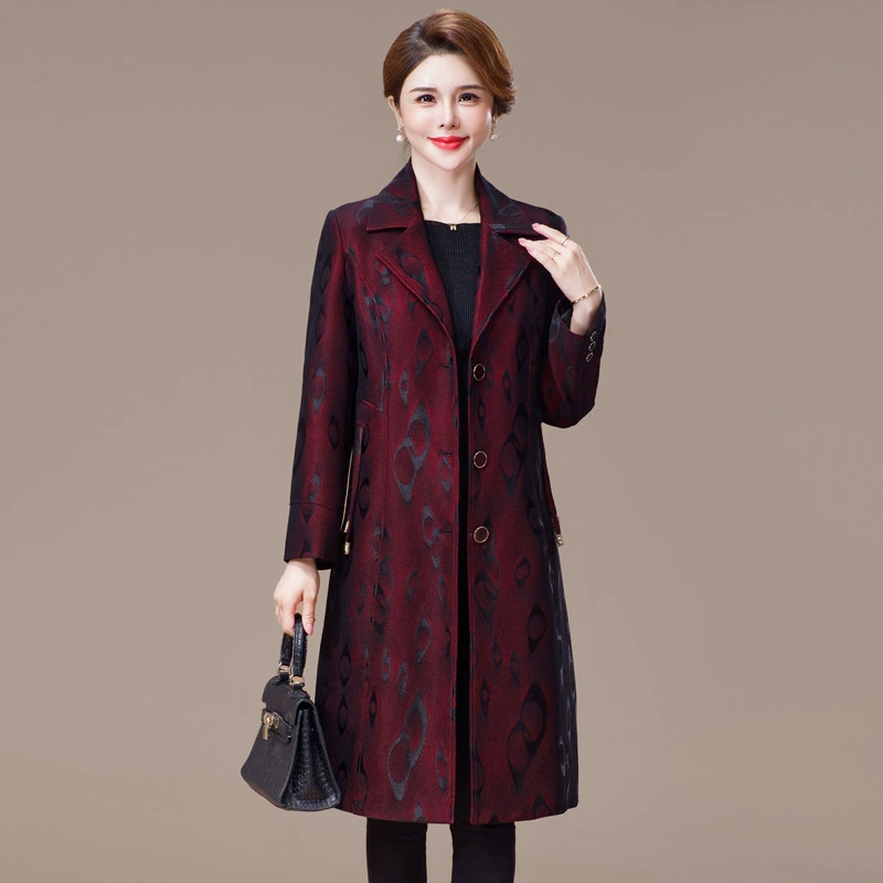 2023 длинное ветровка для матери среднего возраста Весна и осень Новый свободный костюм для тещи больших размеров 200 кг