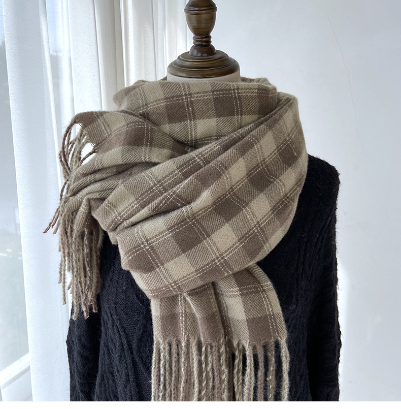 Sciarpa a quadri donna sciarpa con frange calda autunno inverno_voghion.com