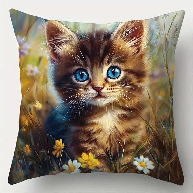 80g Weight Pillow Cases Home Textiles & Decor Type Polyester Material Cat Pattern Cute Style Cute Cat Polyester Pillow Cases Couch & Sofa Decor 5