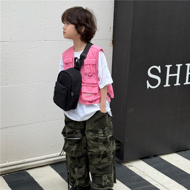 Bolsos para niños coreanos de nuevo estilo, deportes de ocio, bolsos de pecho para niños y niñas geniales, monedero de viaje para niños de color sólido simple