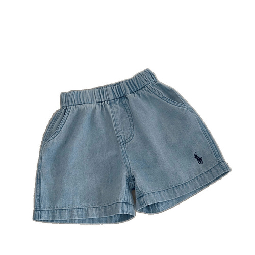 Children's denim shorts thin version 2025 summer model unisex kids color five-quarter pants trendy brand baby boy's stylish girl's pants