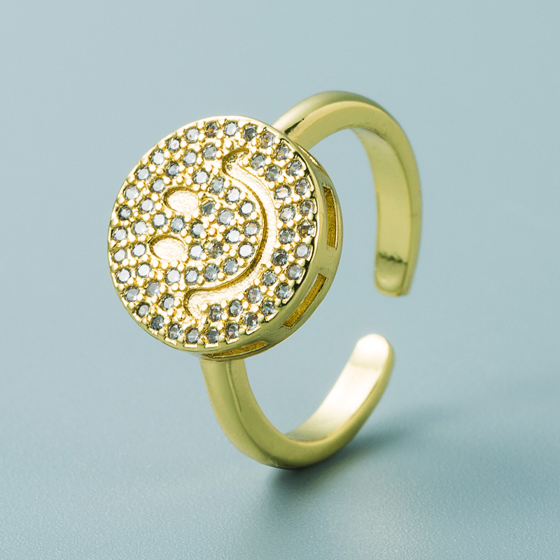 einfacher geometrischer Buchstabe Smiley hohles Herz Kupfer vergoldeter Ring Grohandel Nihaojewelrypicture4