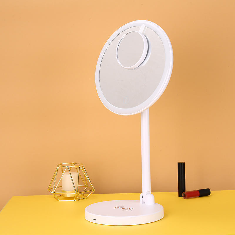 Espejo de maquillaje led de escritorio de carga inalámbrica Espejo de belleza multifuncional con espejo led de aumento magnético de escritorio inteligente ligero