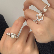 线条珍珠戒指2022年新款小众高级感复古食指戒指环时尚轻奢百搭
