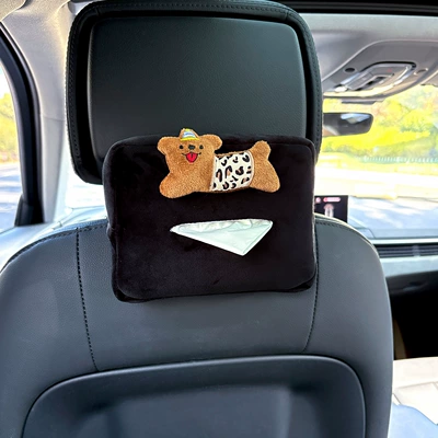 Style, for Car Seat Back — Car tissue box/set - plush-tissue-box-black-leopard-print-long-dog
