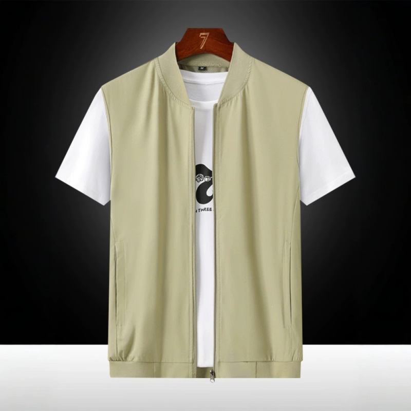 Summer New Ice Silk Vest for Men, Outdoor Sun Protection, Stretchy Ultra-Thin Vest, Baseball Collar, Loose Fit, Large Size, Mesh Sleeveless Jacket