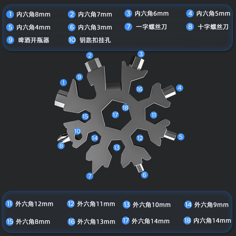 户外多功能雪花扳手八角工具螺丝刀开瓶器便携式扳手组合工具批发|undefined