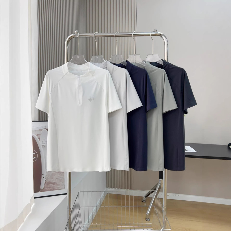 Kaijia Little Sun High Elasticity Non-Ironing Stand Collar Men's Loose Slimming Outdoor Commuting Casual Versatile T-Shirt 1331