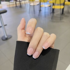 PD-105 Muted Pink Blue French False Nail Tabs Wearable Nail Art Sticker Set, 24 Pieces Nail Art Sticker Wholesale