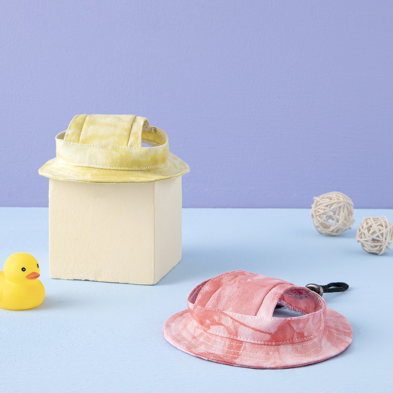 Mascota Linda oreja expuesta sombrero anti-caída ajustable cuenca sombrero protección solar sombra de sol perro anti-apriete oreja algodón princesa sombrero