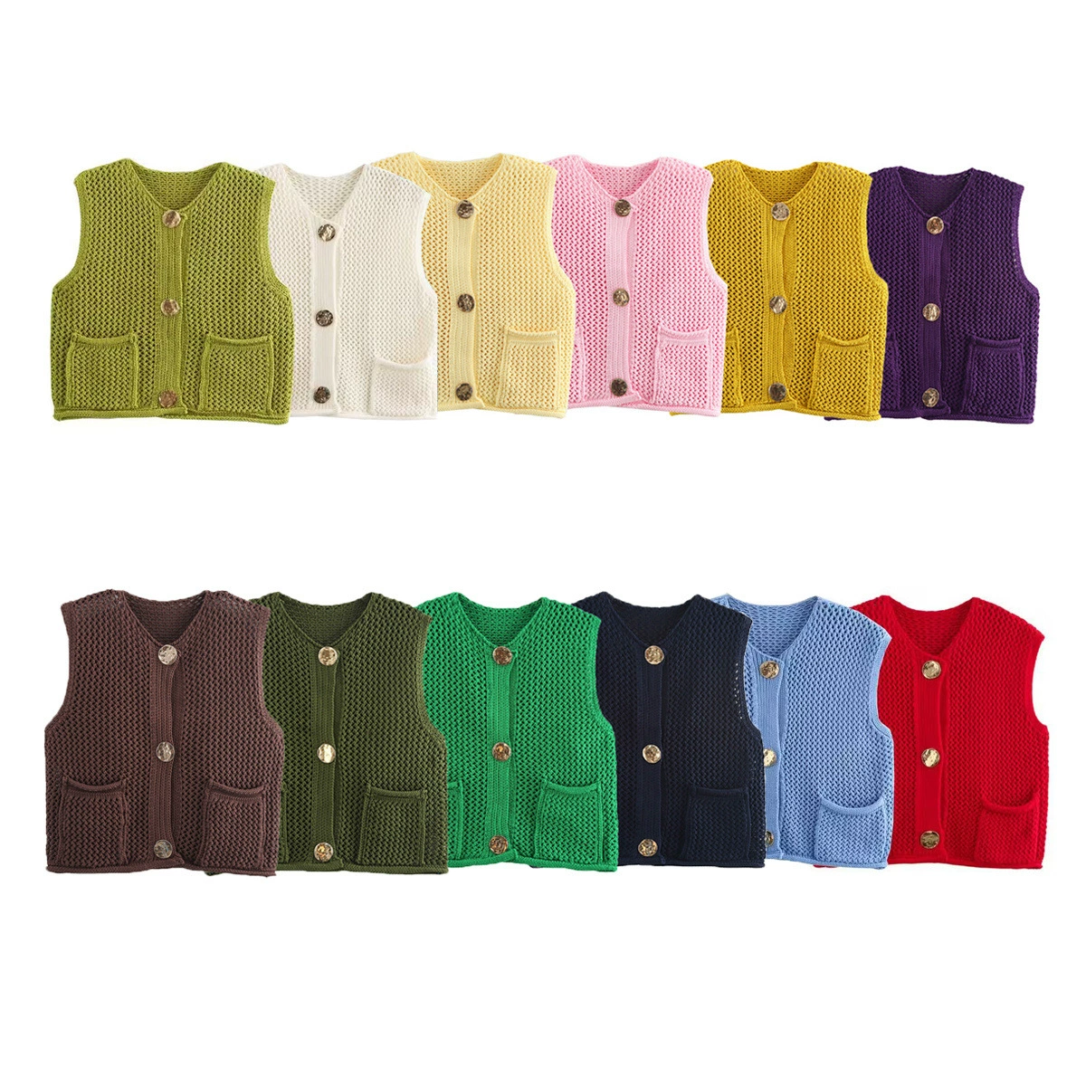 Amazon Женская одежда европейский и американский стиль новый уличная мода карманы без рукавов толстые иглы вязаный жилет D16001