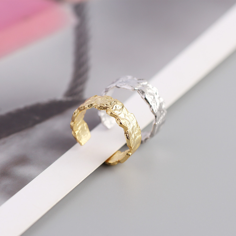 French style light luxury ins ring S925 sterling silver Korean version of irregular tin foil paper r