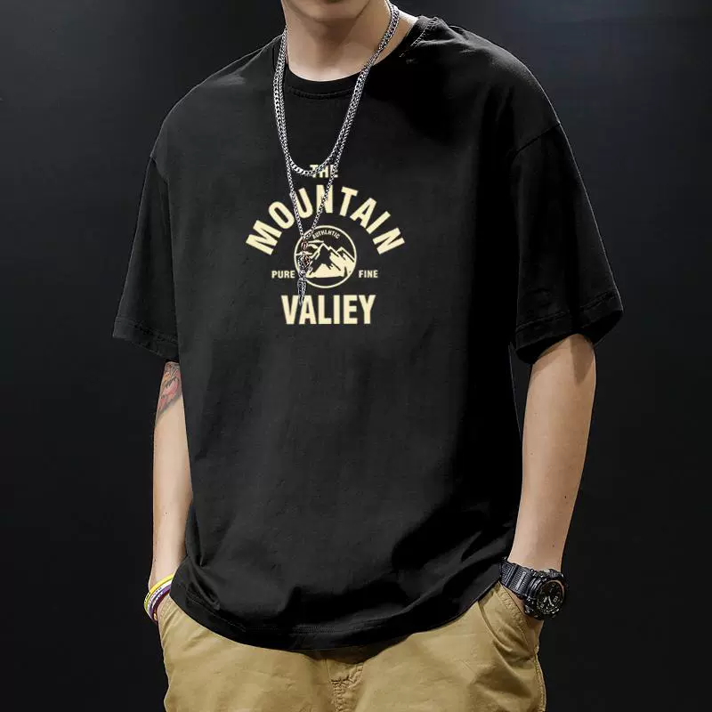 Men's cotton black universal summer short sleeve T-shirt, oversize