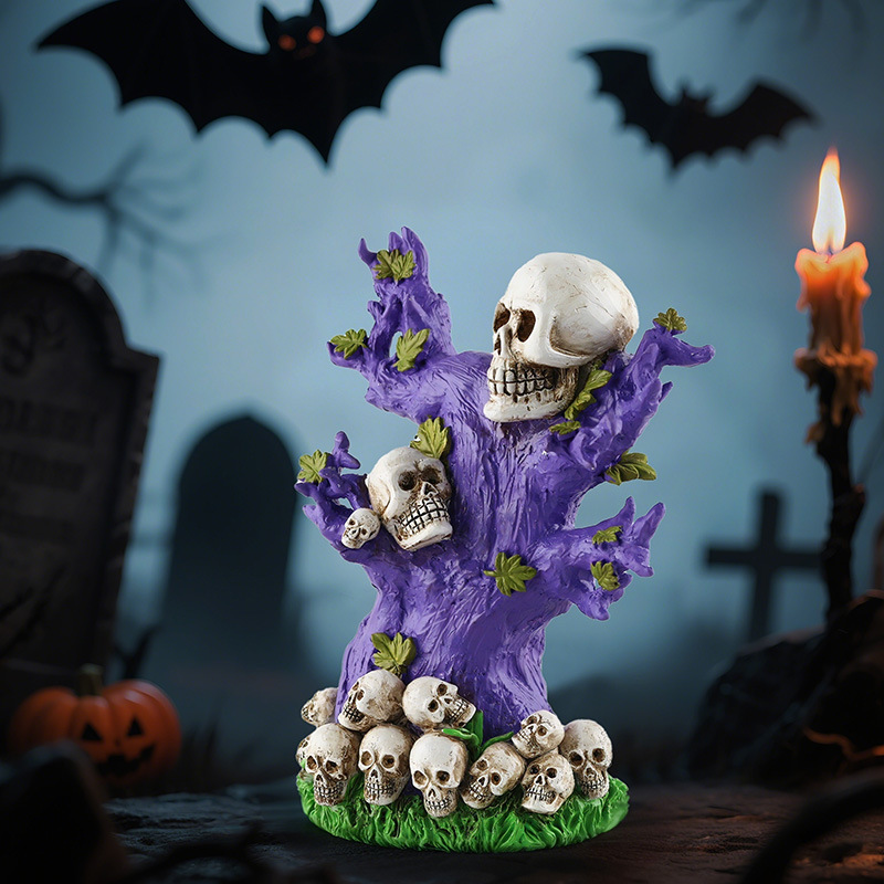  New Halloween Horror Funny Skull Tree Ornaments Desktop Atmosphere Decoration Resin Gift Ornaments
