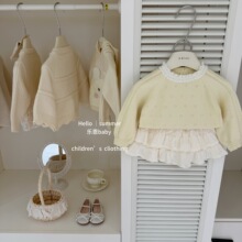 【乐恩baby】奶黄包！女童秋季超好看奶黄色针织毛衣米蛋糕裙套装