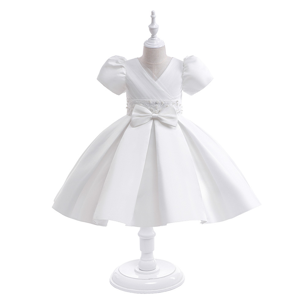 Nuevo vestido de princesa para niños transfronterizos Vestido de manga de soplo vestido de niña de desfile de arco grande en stock