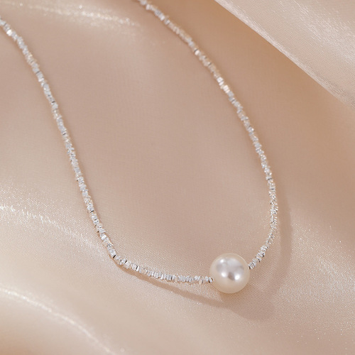 925 sterling silver broken silver pearl necklace female niche ins style internet celebrity choker French style high-end clavicle chain